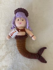 Hand Knitted Summer Mermaid Rag Doll Soft Toy Plush Lilac Rust Pink Sparkle Tail