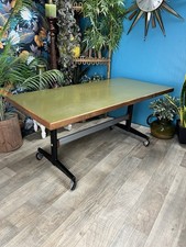 Vintage Green Vinyl Top Coffee Table Metal Legs On Castors Mid Century Side 70s