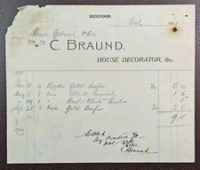 1911 C. Braund House Decorator Bideford Invoice Gold Leaf & Paint