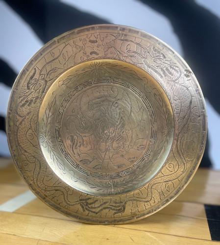 Vintage embossed brass dragon - embossed,