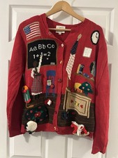 Rare Vintage Teacher Themed Christmas Cardigan 90’s USA Size 10-12 VGC