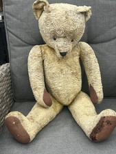 Large Vintage Circa 1930’s Fully Jointed Straw Stuffed Teddy Bear With A Growler