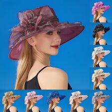 Women Oganza Sun Hat Church Kentucky Derby Wide Brim Wedding Fascinator Hats