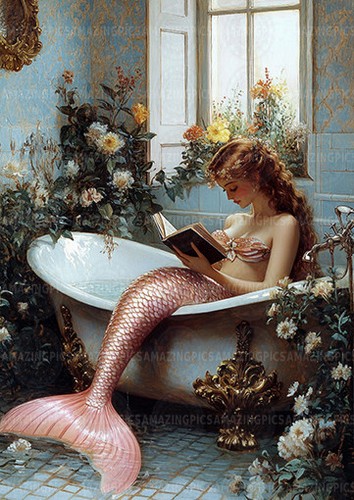 Pink mermaid reading - pink,