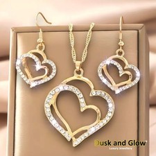 Women Gold Jewellery Gift Set Necklace Earrings Heart Ladies Girls Gift UK NEW