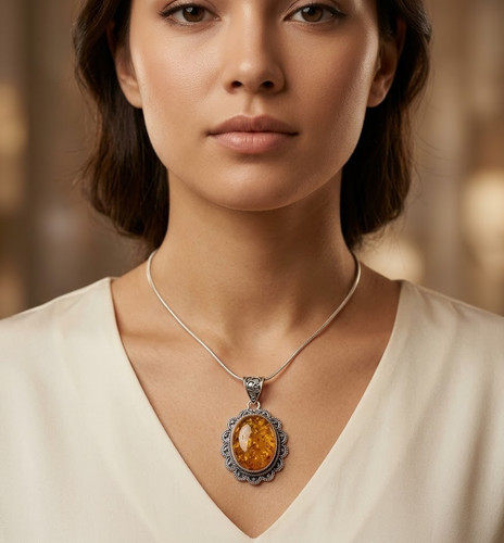 Natural amber gemstone - natural, pendant