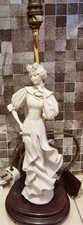 Capodimonte/Florence Porcelain Lady Lamp– Woman Figurine Base on Wooden Stand