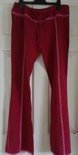 Hippy Boho 70's Style Red, Pink, Drawstring Waist, Flared Trousers Size S