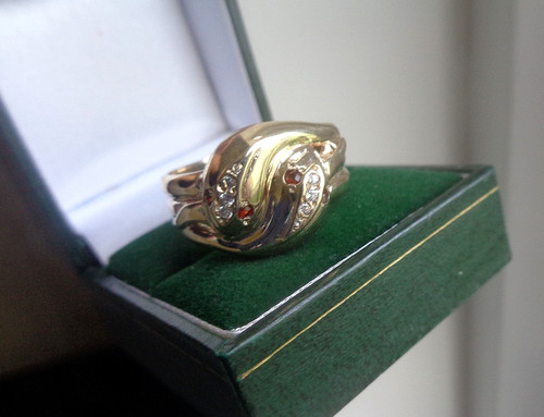 Gold garnet snake ring 9ct - gold,