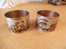 Napkin Rings Pair of Vintage Unique etched and painted Metal Heron bird tent 