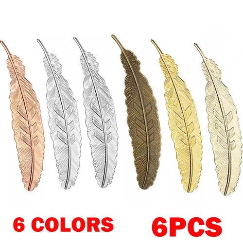 6pc metal feather bookmarks - metal,