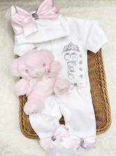 NEWBORN baby sleepsuit babygrow hat Comforter personalised Home Coming Outfit