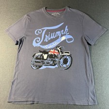 Triumph Motorcycles Mens T-Shirt Blue Custom Made Graphic Logo Size L Ch 44 See
