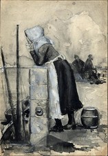 Fisherman's Wife - St Ives School - Watercolour Painting - 19th / 20th Century