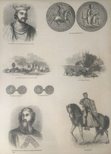 Henry III & Edward I | Antique Print c.1860s | Castles & Coins | British History