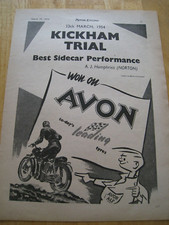 KICKHAM TRIAL BEST SIDECAR PERFORMANCE AVON TYRES  1954 ADVERT A4 SIZE FILE 18