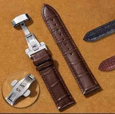 Brown /black Crocodile Alligator Watch Strap With Butterfly Clasp 20/22mm