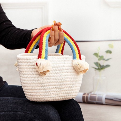 Cotton rope handbags rainbow - rope,