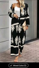 Size 22 Outfit. 2 Piece Set. Black/Cream. Elasticated Trs & Buttoned Top. BNWOT