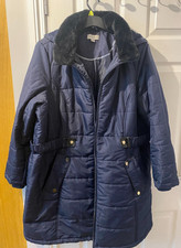  AVENUE Navy Faux Fur Hooded Puffer  Zipped Coat Navy Size 18/20
