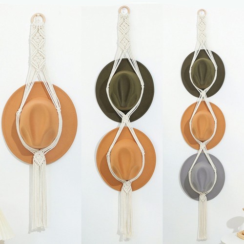 Hand woven macrame hat display - macrame,