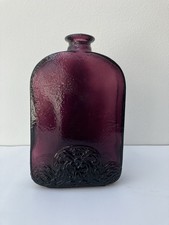 Purple glass bottleVintage Vidrios De Levante Floral Embossed, Hand Blown