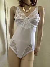 Sexy Charnos White Silky Stretch Nylon Lacy All in One Body Panty corselet 34E