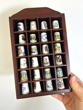 Vintage Thimble Display Shelf With 24 Thimbles - 1970s