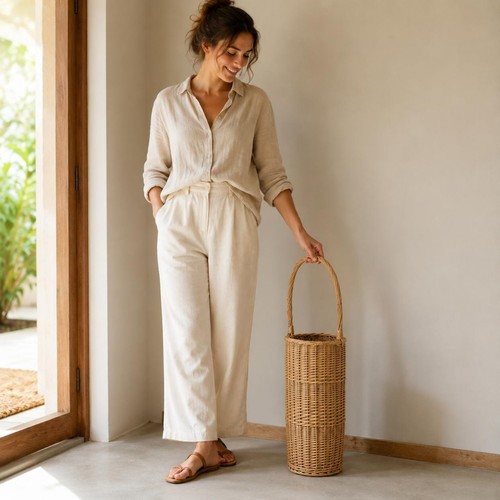 Woven wicker umbrella stand - woven,