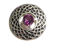 VINTAGE JEM 74 Large Blackened Silvertone Purple Glass Celtic Design BROOCH