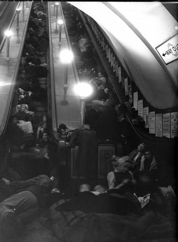 1940 people sleep escalators - 1940,