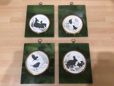 Collection of 4 Peter Bates Silhouette Miniatures, Unusual Green Frames 4” x 5”.