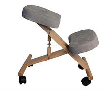 Ergonomic Kneeling Chair Orthopedic Correcting Fabric Wood Rolling Beige 