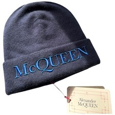 ALEXANDER MCQUEEN CASHMERE COTTON BEANIE SIZE M NAVY BLUE NEW AUTHENTIC