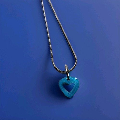 Hollow blue heart pendant - hollow,