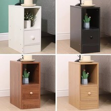 Slim Tall Bedside Table Cabinet with Drawer Storage for Small Spaces