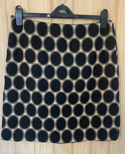 M&S Woman UK 12 Waist 32" Black Dot Camel Cotton Mix Short Length Lined Skirt