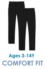 Pack of 2 - Boys School Trousers Comfort Fit Elastic Waist 3-16 Years Black Grey