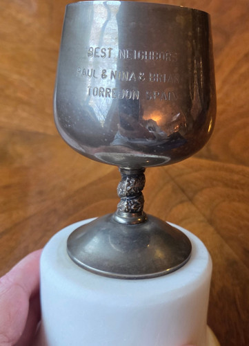 Vtg trophy cup silver brandy - cup,