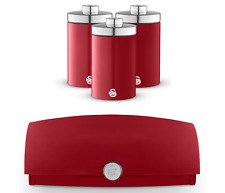 Swan Townhouse Red Bread Bin & Tea Coffee Sugar Canisters Kitchen Storage Set
