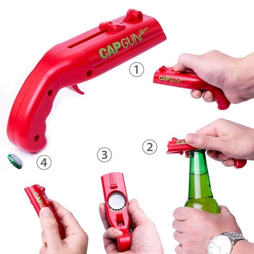 Beer bottle opener cap gun - beer,