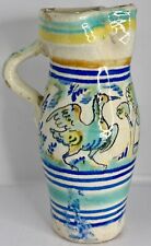 ANTIQUE FAIENCE TIN GLAZE EARTHENWARE JUG DOG BIRD CASTLE C 1800 - SPAIN