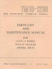 TM10-1230 Maintenance & Parts G529 WW2 1/4 Ton MB-T Trailer Book manual WW2 Jeep