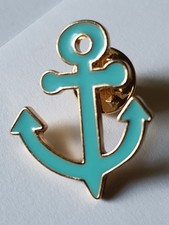 Gold Tone Trimmed Turqouise Anchor Brooch/ Pin 3cm By 2.5cm