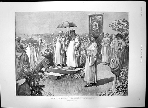 Old antique print welsh - old,