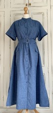NEW NEXT SIZE 14 LINEN BLEND BLUE STRIPED MAXI SHORT SLEEVE BELTED SHIRT DRESS