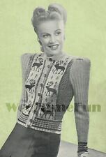 Knitting Pattern Lady's Vintage 1940s Reindeer Fair Isle Cardigan. Christmas.