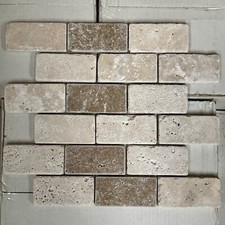 Tumbled Classic Mixed Travertine Brick Mosaic Tiles 48 x 100 mm (2" x 4")