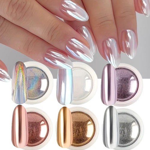 6pcs chrome mirror white nail - white,