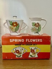 TRUE VINTAGE 1960S KITCHEN FLORAL SUGAR AND MILK JUG SPRING FLOWERS GIFT SET  
